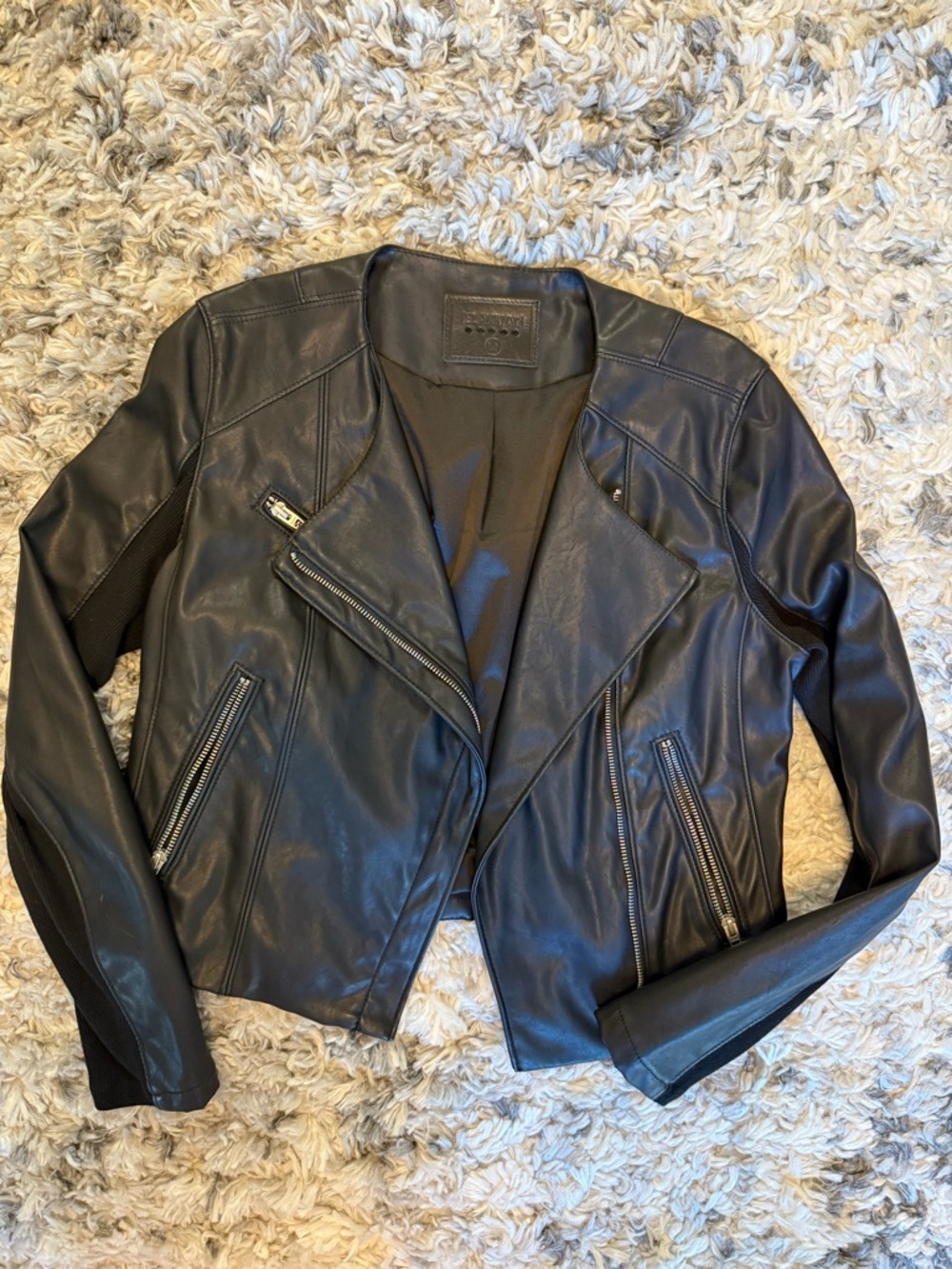 Blank NYC Black Faux Leather Moto Jacket with Asymmetrical Zip size medium